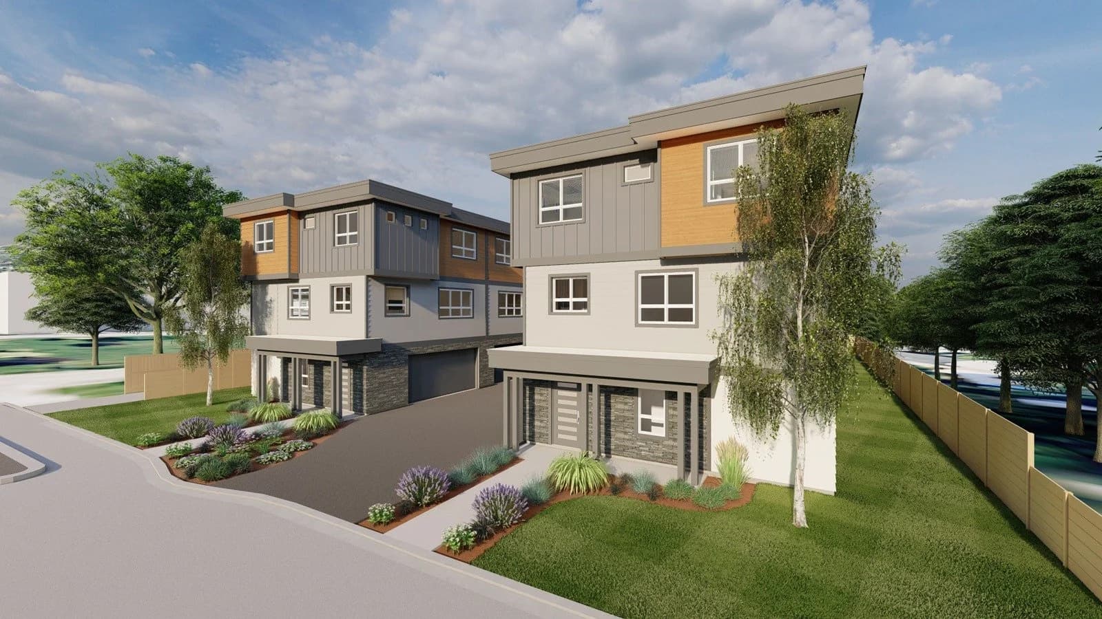 Architectural render of the Kinney Avenue half-duplex homes in Penticton